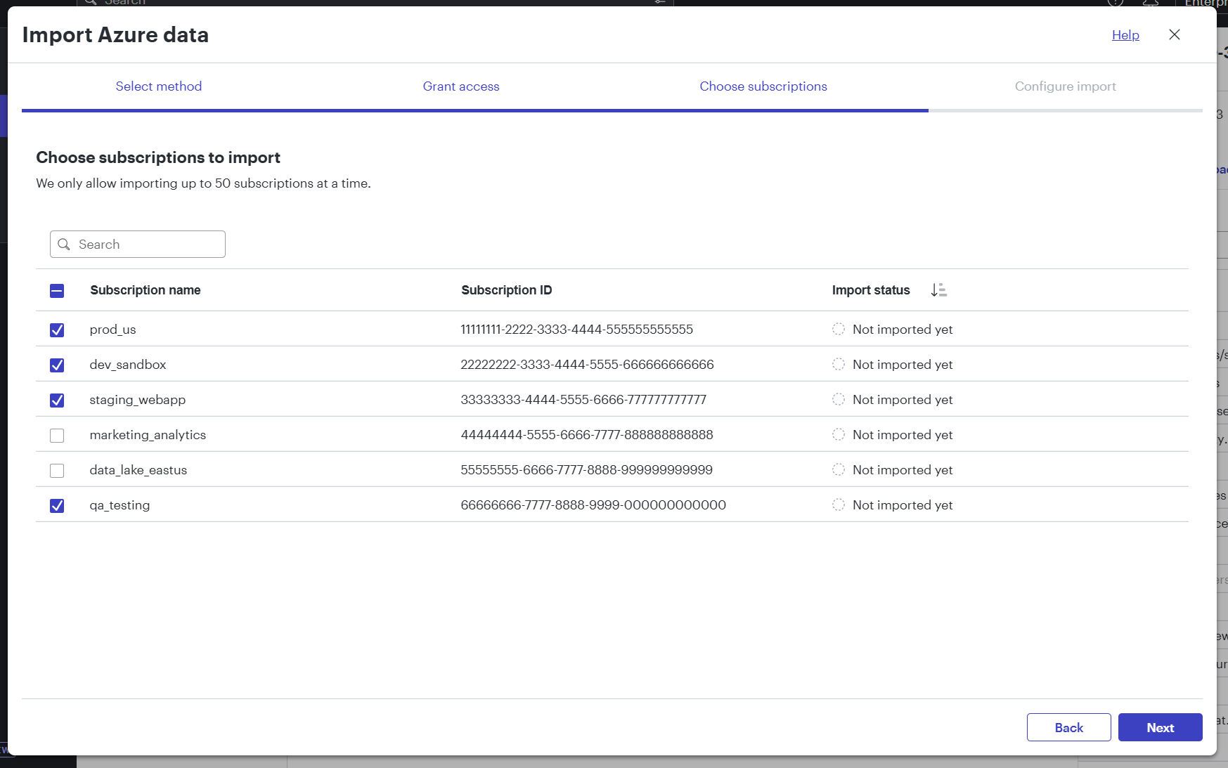 azure_choose_subscriptions_to_import_page