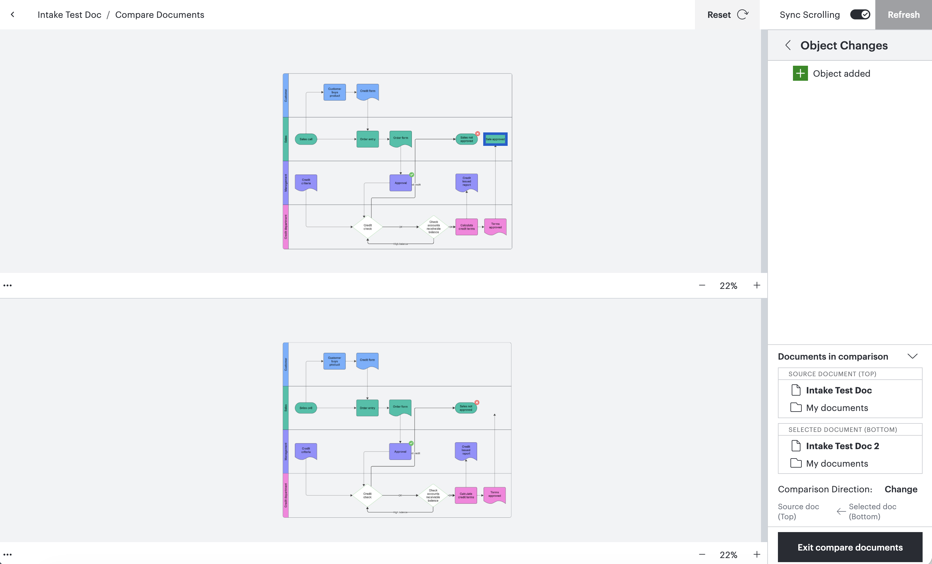 2つの Lucidchart 文書を比較してください-and-visualize-differences-via-highlighting.png